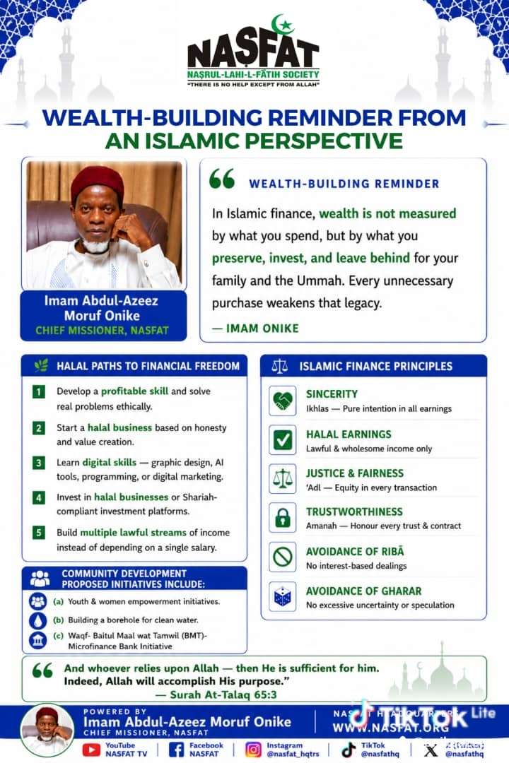 NASFAT wealth-building reminder by Imam Abdul-Azeez Moruf Onike