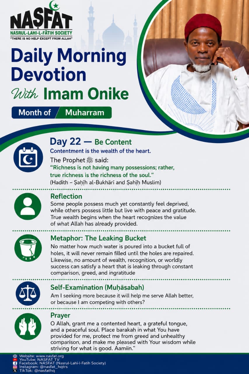 Daily Morning Devotion with Imam Onike — Day 22: Be Content